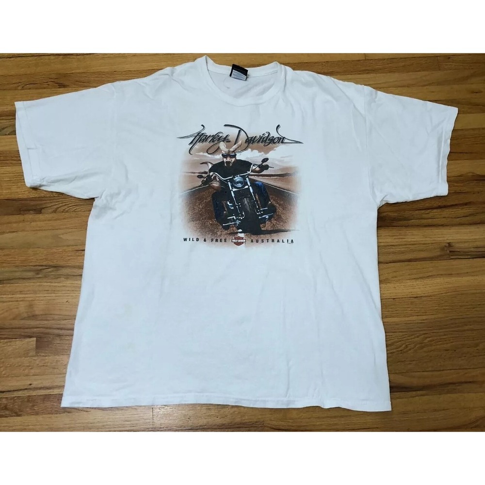 Harley Davidson‎ Kangaroo T-Shirt Men's 2XL White Wild & Free Australia  Graphic